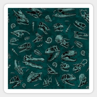 Dinosaur skull sketch tiled pattern green Sticker